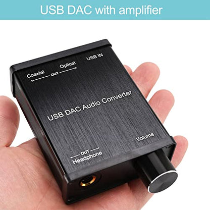 USB to Coaxial S/PDIF Optical 3.5mm/6.3mm Headphone Converter USB DAC Digital to Analog Audio Converter for XP, black