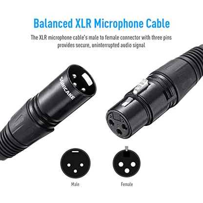 SONICAKE XLR Microphone Cable Male to Female 3 Pin Nylon Braided for Studio Recording and Live Production 10 Feet/3M, Black