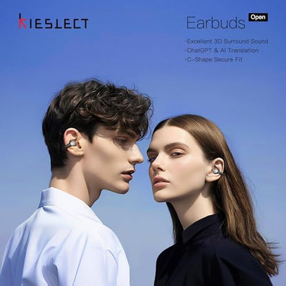 Kieslect Clip on Open Ear Wireless Bluetooth Headphones with AI 165 Language Translator, Real Time Translation Earbuds with Wireless Charging Case, Black, Active Noise Cancelling