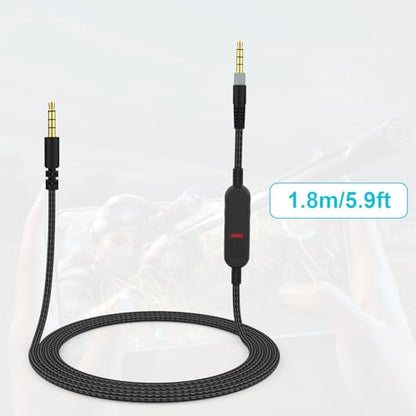 Replacement Cloud Alpha Cable Audio Cord with Mute & Volume Controls Compatible with Kingston Cloud Alpha and Cloud Mix Gaming Headset (Black)