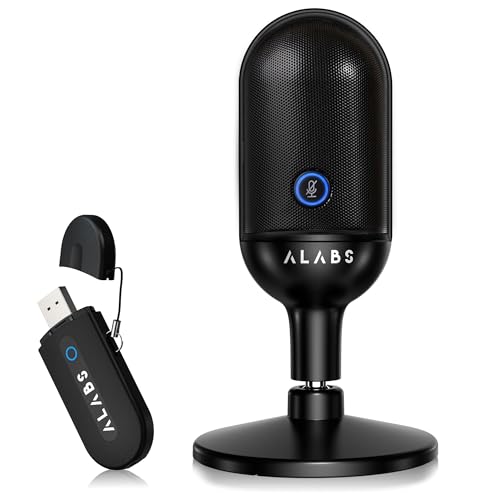 ALABS USB Wireless Cardioid Condenser Mic for Podcast/Gaming/Home Office | 100ft Signal Transmission Distance,Streaming Mic with LED, Quick Mute Indicator, Noise Cancelling for PC/Mac