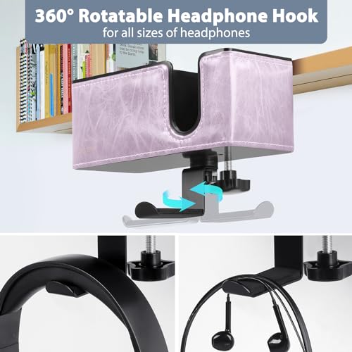 Under Desk Cup Holder Clamp on Cup Holder PU Leather Clip on Desk Organizer | Desk organizer with pencil holder clamp on side, under desk hanging organizer, clip on cup holder desk phone stand holder PU - color: Violet
