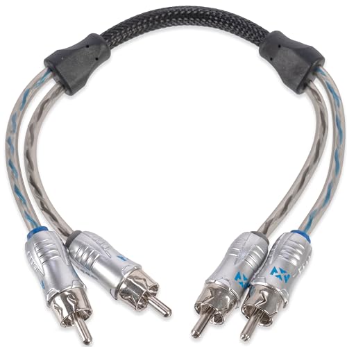 NVX XIX2025 0.82 ft (0.25 Meter) Oxygen Free Copper 2-Channel Double Twisted Pair X-Series Car Audio RCA Audio Interconnect Cable w/Shielded Noise Reduction and Split-tip Silver-Plated Machined Ends | Oxygen Free Copper Double Twisted Pair X-Series with S