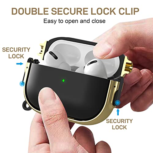 for AirPods Pro 2/1 Case Cover with Lock, Magsafe Compatible,Black/Gold - color: Black + Gold, size: AirPods Pro 2/1 Case (2019/2022/2023)