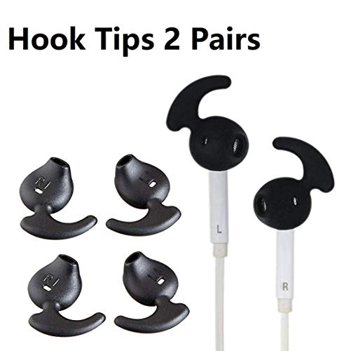 JNSA Replacement Silicone Ear Tips Ear Plugs Hooks Compatible with So ny WI-SP500 or Galaxy S7 S7 Edge Original Earphones, Black Hook Tips 2 Pairs and Gray Buds Tips 2 Pairs, 4 Pairs Set,S7BG4