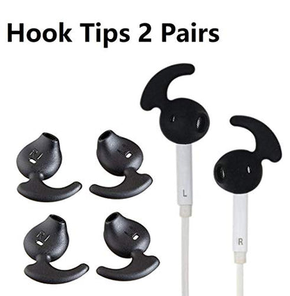 JNSA Replacement Silicone Ear Tips Ear Plugs Hooks Compatible with So ny WI-SP500 or Galaxy S7 S7 Edge Original Earphones, Black Hook Tips 2 Pairs and Gray Buds Tips 2 Pairs, 4 Pairs Set,S7BG4