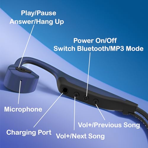 Bone Conduction Headphones, swimmingWireless Bluetooth Open Ear IP68 Waterproof Compatible with Android iPhone, Universal Earphones Headset Hi-Fi Stereo Sound for Swimming Gym Running, Blue