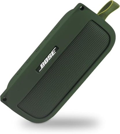 co2CREA Soft Silicone Case for Bose SoundLink Flex Bluetooth Speaker, Green | Adjustable Shoulder Strap, Crossbody Carrying, Aluminum Carabiner, Lightweight - color: Cypress Green Case