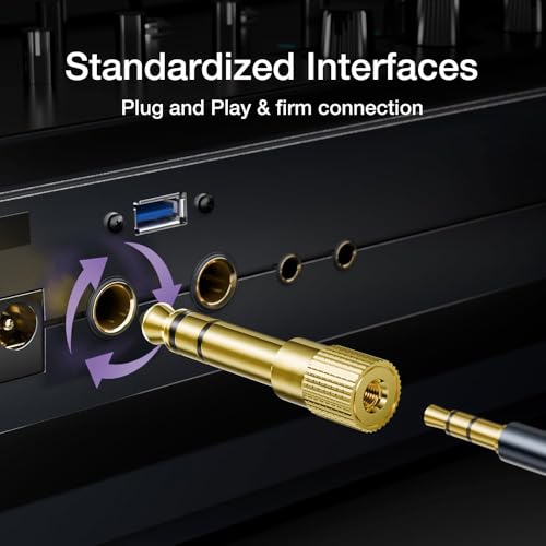 2 PCS, 6.35mm (1/4 inch) Male to 3.5mm (1/8 inch) Female Stereo Audio Jack Adapter TRS 1/4 to 3.5mm,Quarter inch to Headphone for Aux Cable, Guitar,Piano, Amplifier, Headphone, Mic, Mixing Console - size: 6.35mm Male to 3.5mm Female