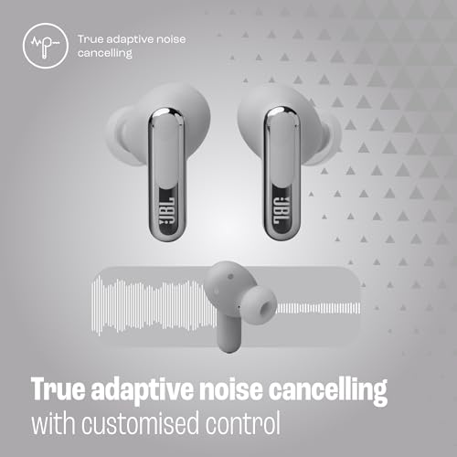 JBL Live Beam 3 - True wireless noise-cancelling stick-closed earbuds, 48Hrs total playback, Wireless Charging, 6 Mics for perfect calls, Multi-point connection, IP55 waterproof and dustproof (Silver) - color: Silver