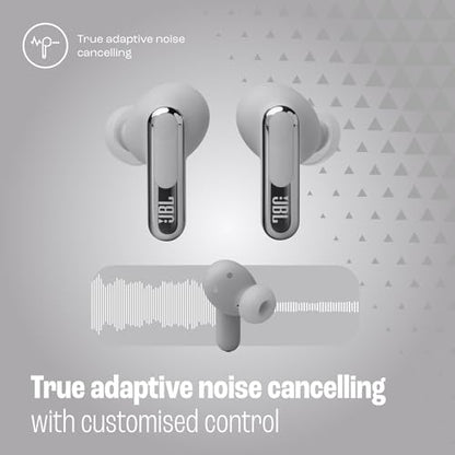 JBL Live Beam 3 - True wireless noise-cancelling stick-closed earbuds, 48Hrs total playback, Wireless Charging, 6 Mics for perfect calls, Multi-point connection, IP55 waterproof and dustproof (Silver) - color: Silver