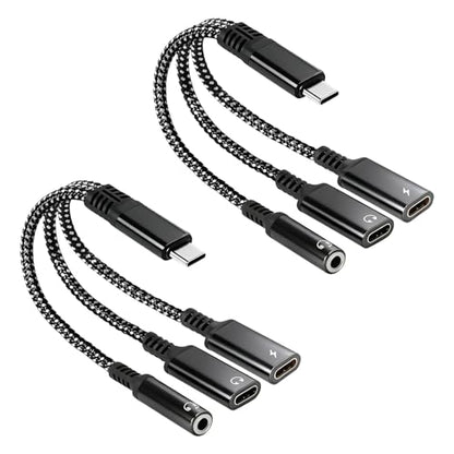 2 Pcs 3 In 1 USB C Aux Splitter Adapter, Type C To 3.5mm Charging Converter | Simultaneous Audio Playback And Fast Charging, Compatible With IPhone, Samsung, Huawei Mate, Stable Sound Transmission