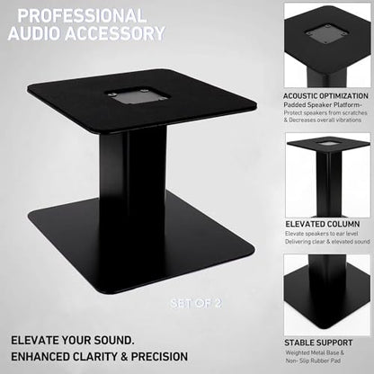 Tlingt Desktop Speaker Stands Pair, 7"x7" Metal Tray, 6" Tall | Heavy-duty Metal Tray Supports 4"-7" Monitors & Bookshelf Speakers, Sturdy Flat Base, Compact Riser for Home/Studio Setups - size: 6" Tall