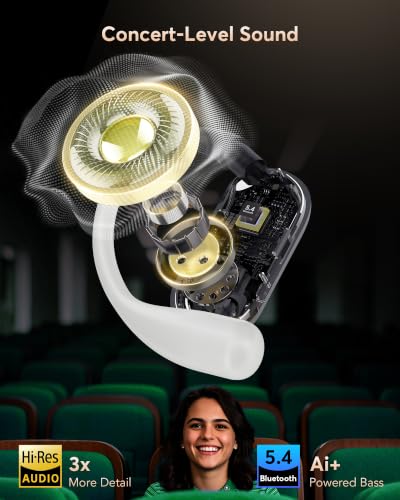 【2026 New Bluetooth 5.4 Open-Ear Headphones】 Adjustable Ear Hooks, Crystal-Clear Sound with Zero Sound Leakage, Clear Calls, IP68 Waterproof, 50H Ultra-Long Battery Life, Fast Type-C Charging