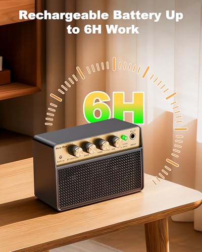 Guitar Amp with Clean Drive, 3.5mm /AUX 6H Work for Indoor Practice Travel | 10W Mini Guitar Amplifier USB-C Rechargeable Bluetooth Small Portable Amp