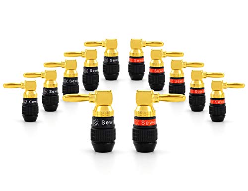 Sewell Deadbolt Right-Angle Banana Plugs, 6 Pairs Quick Connect Gold Plated Speaker Plugs 90 Degree - size: 6 Pairs, style: Deadbolt Right Angle