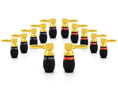 Sewell Deadbolt Right-Angle Banana Plugs, 6 Pairs Quick Connect Gold Plated Speaker Plugs 90 Degree - size: 6 Pairs, style: Deadbolt Right Angle