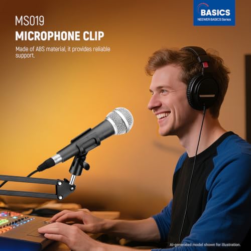 NEEWER BASICS Microphone Holder Accessories Kit 2 Pack, Adjustable Mic Clips with 3/8" to 5/8" Screw Adapters for Universal Wired Wireless Handheld Mics from 28mm to 35mm, MS019