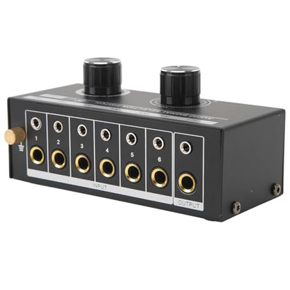 6 Input 1 Output Audio Switcher 6 in 1 Out Audio Selector Signal Selector No Power Required Gold Plated Metal 3.5mm .5mm Interfaces with Knob Switching for Phone Co