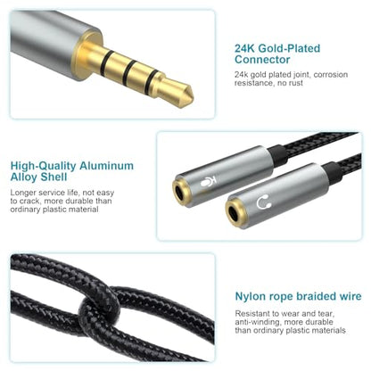 Headphone Mic Splitter 3.5mm 2 TRS Female to 1 TRRS Male Mic and Audio Y Splitter TRRS Headset Adapter Compatible with Laptop PS4 Xbox One PC Tablet Gaming, 4FT/1.2m