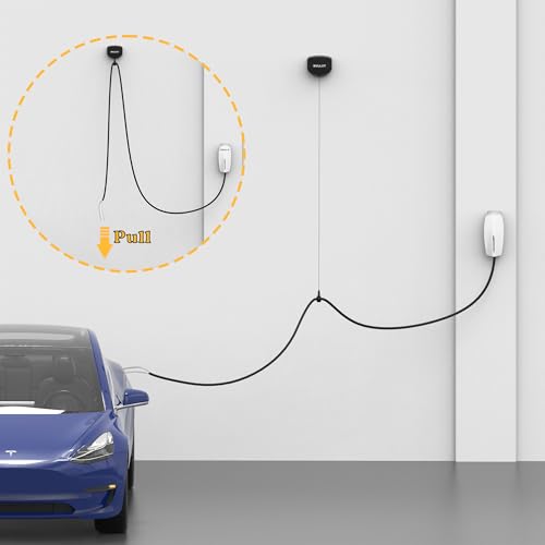 EV Charger Cable Retractor - 11.5ft Wall Mount Automatic Retractable Cable Organizer for Electric Vehicle Charging, Universal Fits 95% of EV Charging Cables - style: Wall Mounted