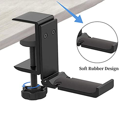 Aluminium Headphone Stand Hanger Under Desk, Foldable Headset Holder with Cable Organizer, Adjustable Clamp-On Headphone Hook, Non-Slip Desk Mount for Gaming Headphones, Bags & Accessories