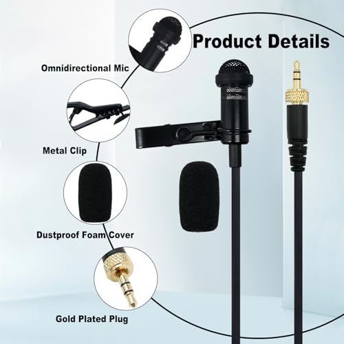 2 pcs Lavalier Mic for Sennheiser Wireless Bodypack Transmitter | Omnidirectional Condenser, Wired Microphone , 3.5mm TRS Lapel, Black, 5ft