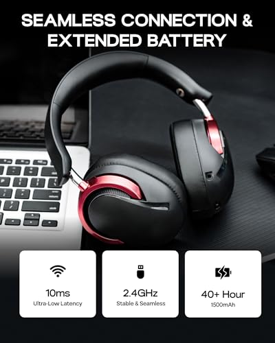 MechLands Aula A700 Wireless Gaming Headset with 7.1 Surround Sound, 50mm Driver, 2.4GHz/BT/Wired, Gaming Headphone with Noise Canceling Mic, RGB Light, 40H Battery, for PS4/PS5/PC/Switch (Black Red) - color: Black Red