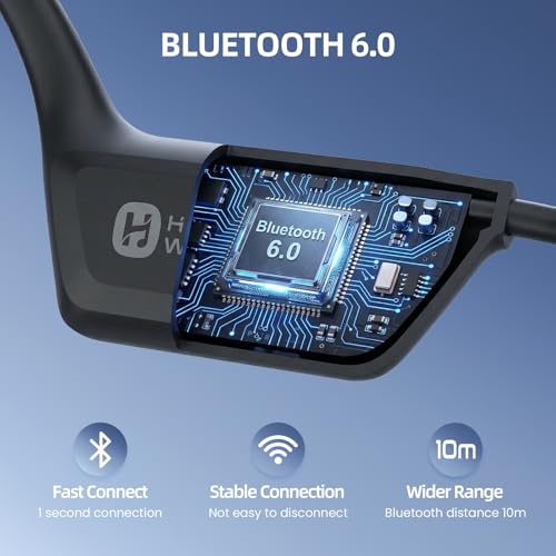 HIFI WALKER Bone Conduction Headphones, Bluetooth 6.0 Open Ear Headphones with IPX7 Waterproof, Type-C Quick Charging Long Battery Life, Sport Headphones Bone Conduction for Running, Fitness, Gift