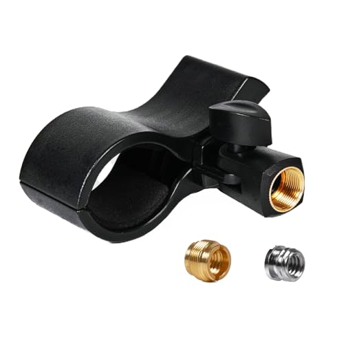 Large Microphone Clip, Heavy-Duty Universal Microphone Clamp with Adjustable & Locking Angle Head and Steel Threads (1/4" 3/8" 5/8") – Fits Handheld, Wireless, Studio Mics (1.4" to 2.4") - color: Black