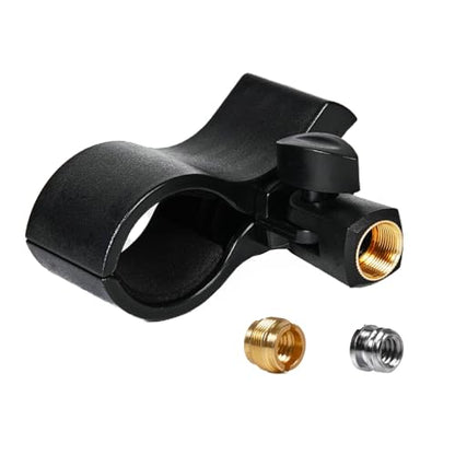 Large Microphone Clip, Heavy-Duty Universal Microphone Clamp with Adjustable & Locking Angle Head and Steel Threads (1/4" 3/8" 5/8") – Fits Handheld, Wireless, Studio Mics (1.4" to 2.4") - color: Black