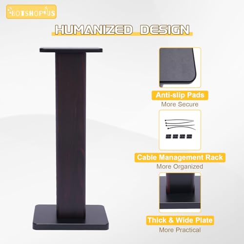 28" Bookshelf Speaker Stands Pair Surround Sound Home Theater Desktop Speaker Stands for Under 15" Desk Speakers Medium&Small Speakers Studio Monitor(Black Walnut)
