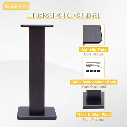 28" Bookshelf Speaker Stands Pair Surround Sound Home Theater Desktop Speaker Stands for Under 15" Desk Speakers Medium&Small Speakers Studio Monitor(Black Walnut)