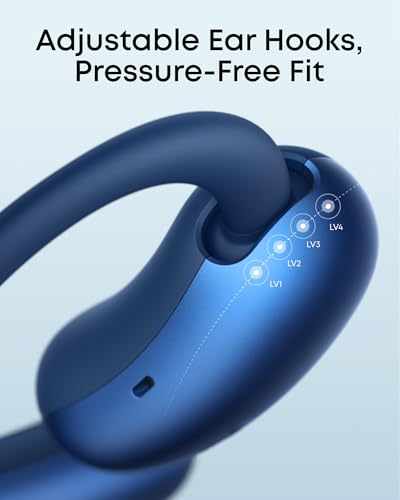 Soundcore AeroFit 2 by Anker Open Ear Earbuds, Open Ear Headphones, Earbuds | Real-Time Translation, 4 Adjustable Positions, 42H Playtime, Rich Bass, Hi-Res, IP55, AI Clear Calls, Wireless Charging - color: Abyss Blue, style: Standard