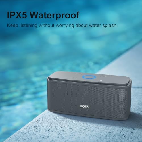 DOSS SoundBox Touch Wireless Bluetooth Speaker-12W HD Sound with Rich Bass | Portable & Small Design, IPX5 Waterproof, 20H Playtime, Handsfree, House, Office Desktop, Bedroom, Indoor Use, Gray - color: Gray