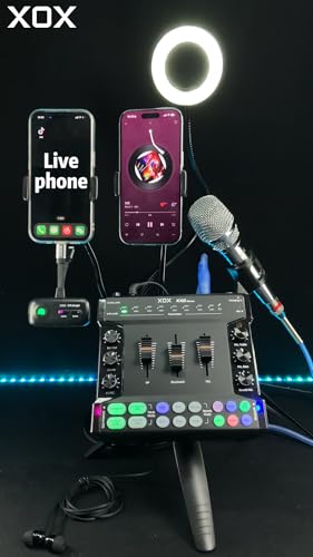 XOX Kx2 portable Streaming Audio Mixer for Pc/phone Professional Streaming live Sound Card with 48V Phantom Power,XLR and 3.5/6.5mm microphone audio interface for Podcast/Recording/singing.