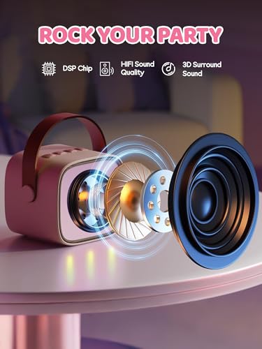 YLL Mini Karaoke Machine with 3 Wireless Microphones, Gifts for Kids | Portable Magic Voice Bluetooth Speaker, Birthday Gifts for Girls Ages 3, 4, 5, 6, 7, 8, 9, 10, 11, 12+ Year Old Family Party - color: Pink-3 Mics