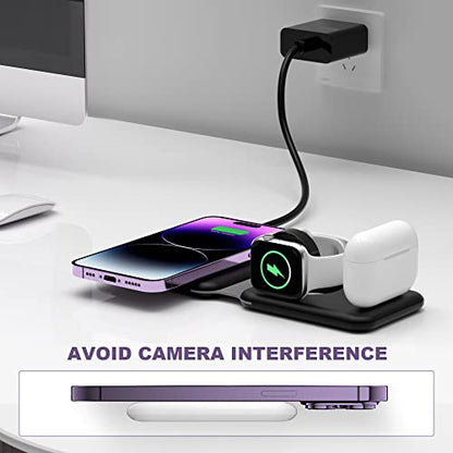3 in 1 Wireless Charger, Foldable Magnetic Charging Station, Fast Travel Wireless Charging Pad for Multiple Apple Devices - color: Black