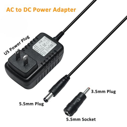 DCHAV 12V 2A Power Supply 5.5mmx2.5mm and 3.5mmx1.35mm Tip AC to DC Adapter 100-240V to 12vdc Power Cord 4ft 12 Volt 2amp 24W 5.5x2.5mm 3.5x1.35mm for CCTV Camera LED Light Router (Not 5.5x2.1mm) - size: 12V2A