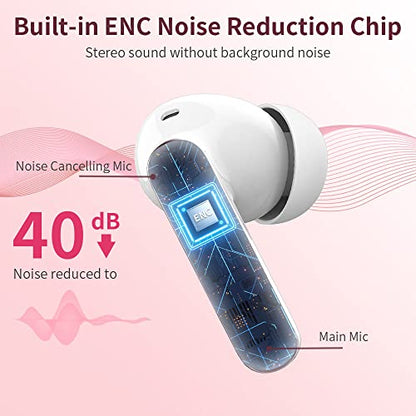 Wireless Earbuds Bluetooth 5.3 Headphones Bass Stereo Ear Buds with Noise Cancelling Mic LED Display in Ear Earphones IP7 Waterproof 36H Playtime for Laptop Pad Phones Sports Workout Pink Gold | Ear Buds with Noise Cancelling Mic LED Display, 36H, IP7 Wat