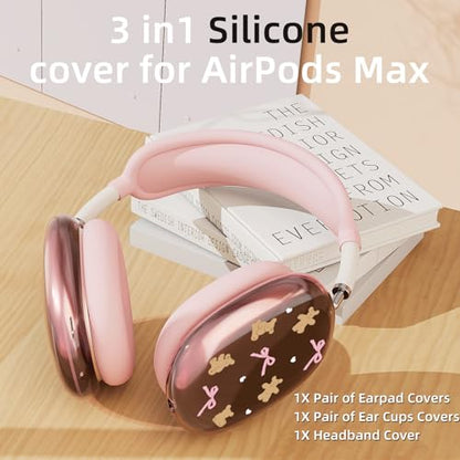 Cute Pink Bow Bear Clear Case for Airpods Max Headphones Lovely Girl Print Soft TPU Ear Cups Cover Anti-Scratch Silicone Ear Pad Protective Case 53 Headband Cover for Apple Airpods Max - color: Bow bear 08