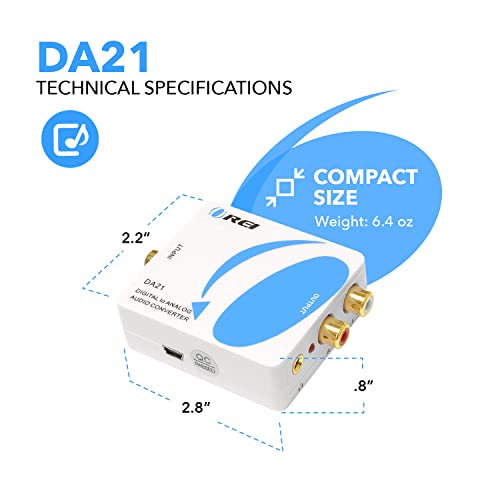 OREI Digital to Analog Audio Converter - Optical SPDIF/Coaxial to RCA L/R with 3.5mm Jack Support Headphone/Speaker Output DA21 | DAC Audio Converter, Digital Optical to RCA Converter, Supports Optical & Coaxial Input with Headphone Output
