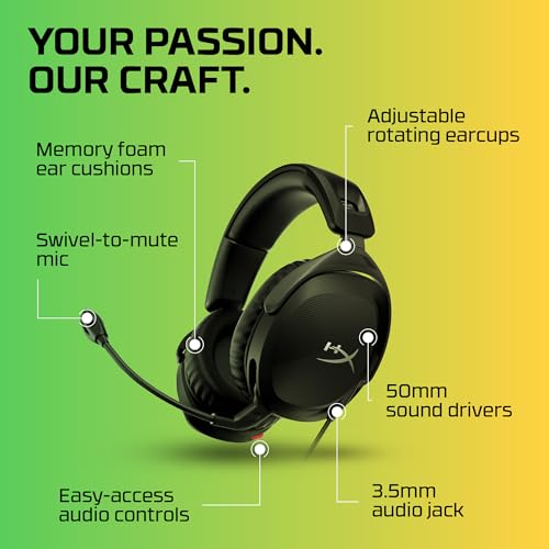 HyperX Cloud Stinger 2 – Wired PC Gaming Headset with Mic Noise Cancelling Over-Ear DTS Headphone:X Spatial Audio 50mm Drivers Swivel-to-mute Premium Leatherette for Windows Desktop, Black (Renewed)
