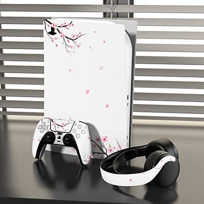 PlayVital Skin Decal for ps5 Console Disc Edition, Full Set Sticker Wrap Vinyl Decal Cover for ps5 Controller & Charging Station & Headset & Media Remote - Falling Cherry Blossom - color: Falling Cherry Blossom