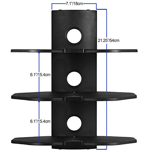 Cheetah TV Wall Mount 3 Shelf Bracket, with 15ft HDMI Cable, Three 18x16-Inch Black Components Shelves Under TV for Cable Box, Blu Ray Player, Stereo AV, AS3B