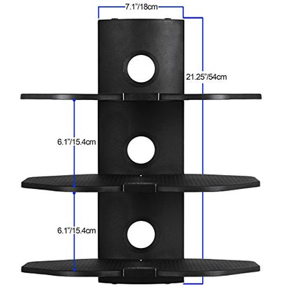 Cheetah TV Wall Mount 3 Shelf Bracket, with 15ft HDMI Cable, Three 18x16-Inch Black Components Shelves Under TV for Cable Box, Blu Ray Player, Stereo AV, AS3B