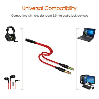 Maeline Headphone Splitter Adapter for Computer 3.5mm Female to 2 Dual 3.5mm Male Headphone Mic Audio Y Splitter Cable Smartphone Headset to PC Adapter (2 Pack, Red)