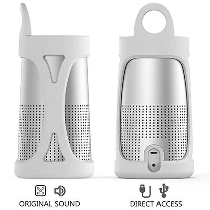 Geekria Silicone Speaker Case Cover Compatible with Bose SoundLink Revolve/Revolve II, Shockproof Protective Soft Skin Sleeve with Keychain Hook, Portable Travel Carrying Case (White) - color: White