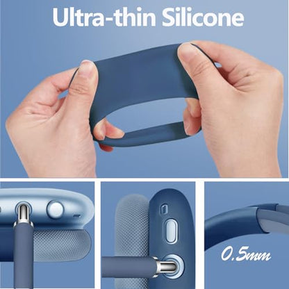 3-in-1 Silicone Case Cover for AirPods Max 2/AirPods Max Headphones, Apple AirPod Max Accessory Protective Cover, Headband/Ear Cups/Ear Pad Covers, Anti-Scratch and Sweatproof (All Blue) - color: All blue