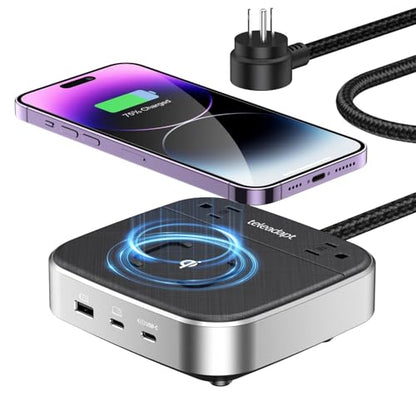 Charging Station 67W, 6 in1 iPhone Charging Station with USB Port | Wireless Charging, 2× AC Outlets, Desktop/Bedside/Nightstand GaN Multi Power Station for iPhone, Galaxy, Hotel-Grade, Grey - color: Grey